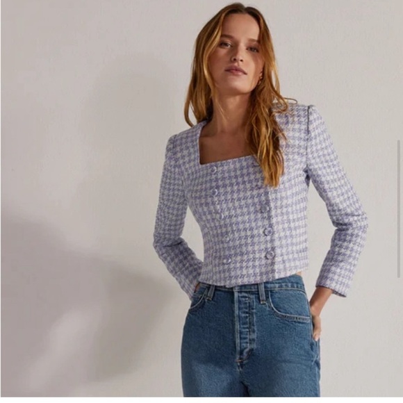 NWT Favoritw Daughter Dasha Houndstooth Tweed Blazer Top - Picture 13 of 16